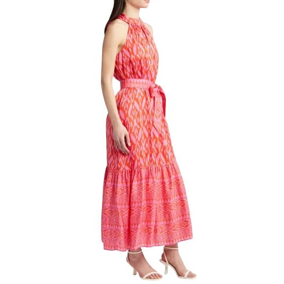 Cleobella Janice Satin Halter Ankle Dress Jaipur Ikat Print Size Large - Picture 2 of 14